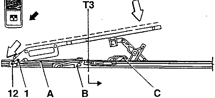 Window regulator assembly with labeled components and adjustment points