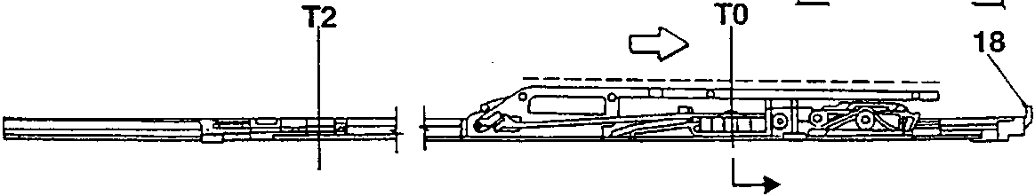 Sunroof mechanism diagram showing positions T2, T0, and components 1, 12, A, B, C, 18.