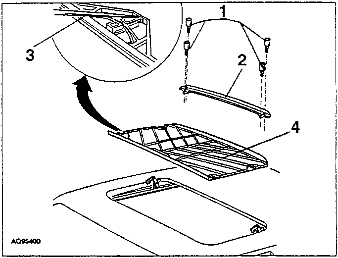 Sunroof glass adjustment diagram showing components 1, 2, 3, and 4
