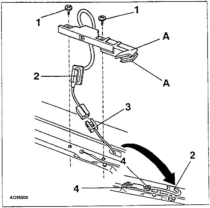 Stroke limit microswitch removal/fitting diagram showing components 1, 2, 3, 4, and A