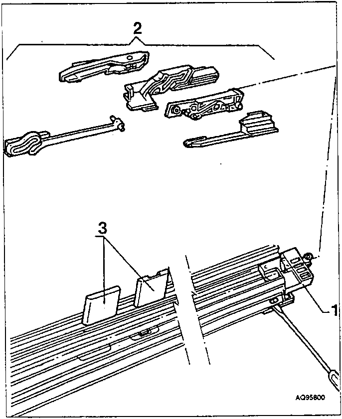 Diagram showing components of a quarterlight lever unit with labels 1, 2, and 3 pointing to different parts.