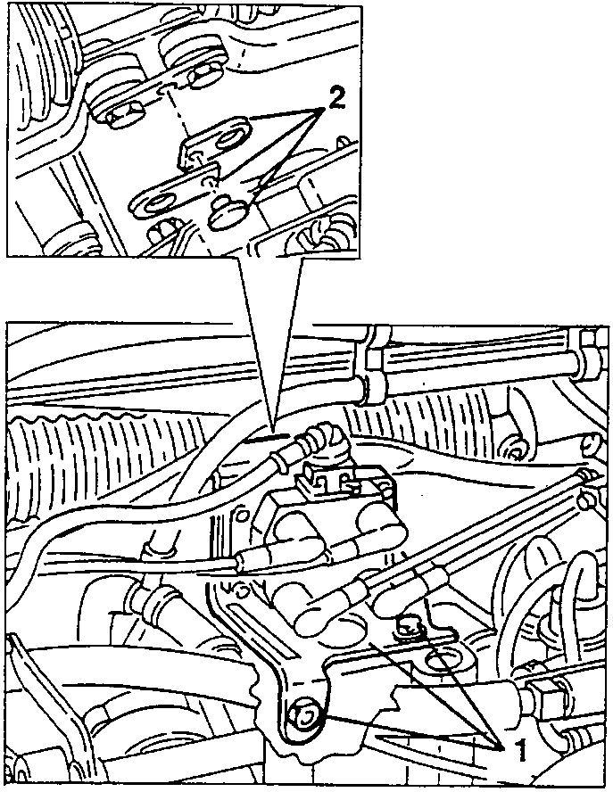 Steering linkage diagram showing components 1 and 2