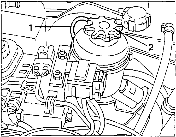 Power steering reservoir with cap and hoses