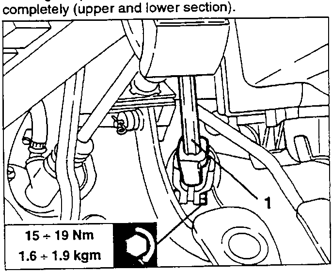 Steering column removal view showing torque specification box.