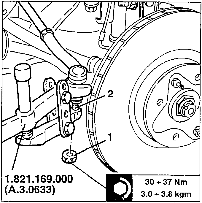 Track rod ball joint with torque specification 30 ÷ 37 Nm (3.0 ÷ 3.8 kgm).