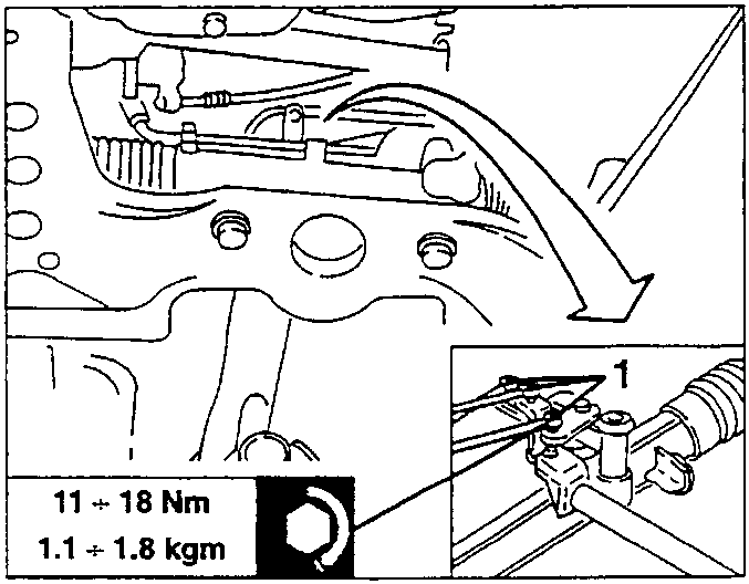 Speed engagement rods disconnected; torque value shown: 11 ÷ 18 Nm / 1.1 ÷ 1.8 kgm