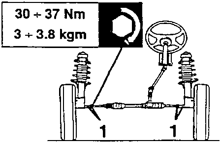 Track rods adjustment; torque value shown: 30 ÷ 37 Nm / 3 ÷ 3.8 kgm