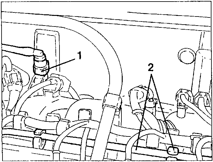 Fuel fume re-circulation pipe and coolant return pipe connections