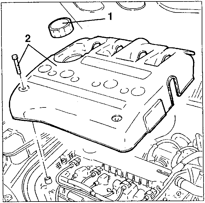 Power steering pump removal: oil filler cap and tappet cover