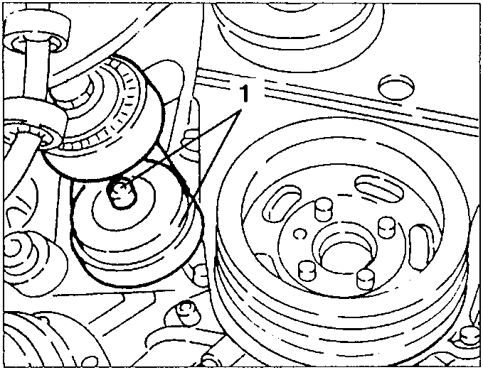Diagram showing belt take-up device with callout 1.