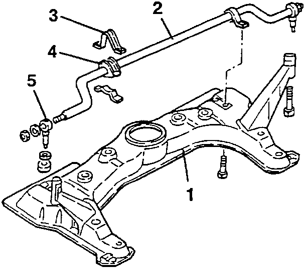 Diagram showing components of the stabilizer bar assembly including U-bolts, ball pins, and wishbone connections.