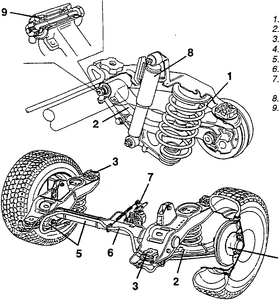 Rear suspension diagram with numbered parts