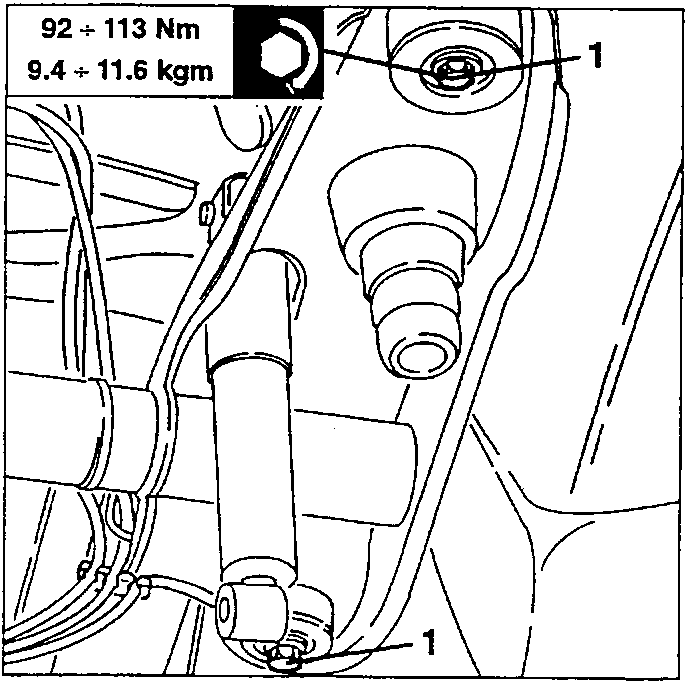 Diagram showing rigid axle flexible mounts with torque specification 92 ÷ 113 Nm / 9.4 ÷ 11.6 kgm