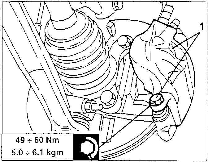 Diagram showing components with torque specification 49 ÷ 60 Nm, 5.0 ÷ 6.1 kgm