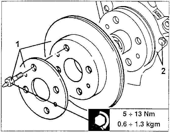 Diagram showing components with torque specification 5 ÷ 13 Nm, 0.6 ÷ 1.3 kgm