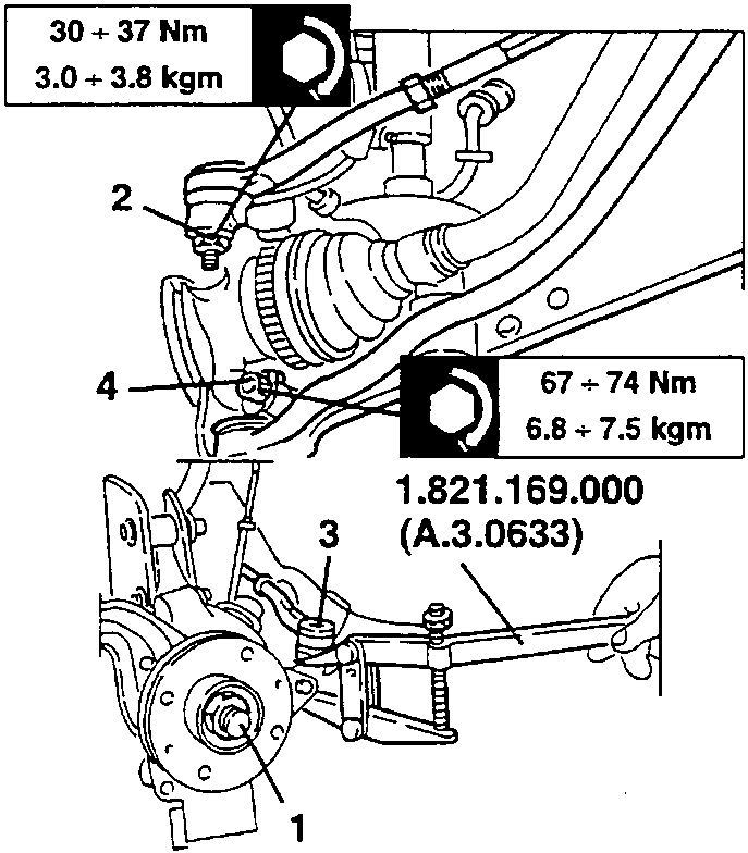Diagram showing bolts and torque values for wheel hub removal.