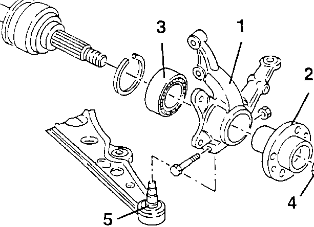 Exploded view diagram of wheel upright assembly showing components 1, 2, 3, 4, and 5.
