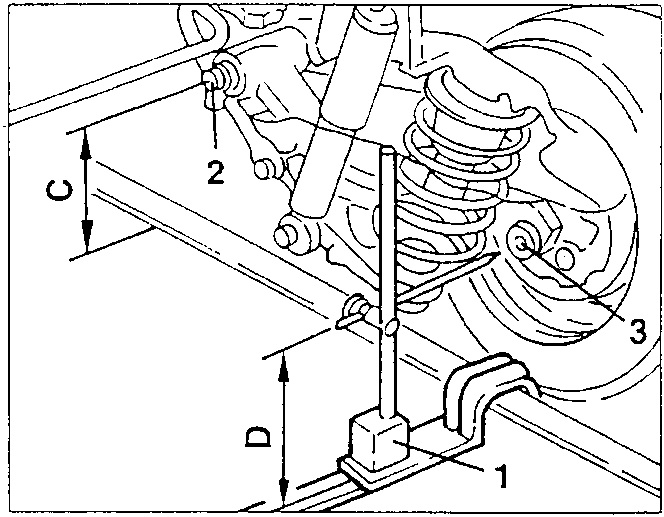Diagram showing measurement points C and D on vehicle suspension