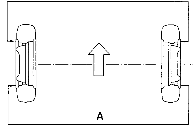 Illustrates front wheel alignment adjustment procedure