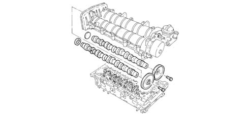 Camshaft (1) in top heads (2)