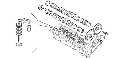 Camshaft (1) in top heads (2)