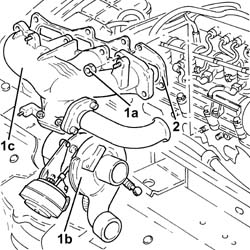 Variable geometry turbocharger exhaust manifold assembly sleeveleading to exhaust pipe r r
