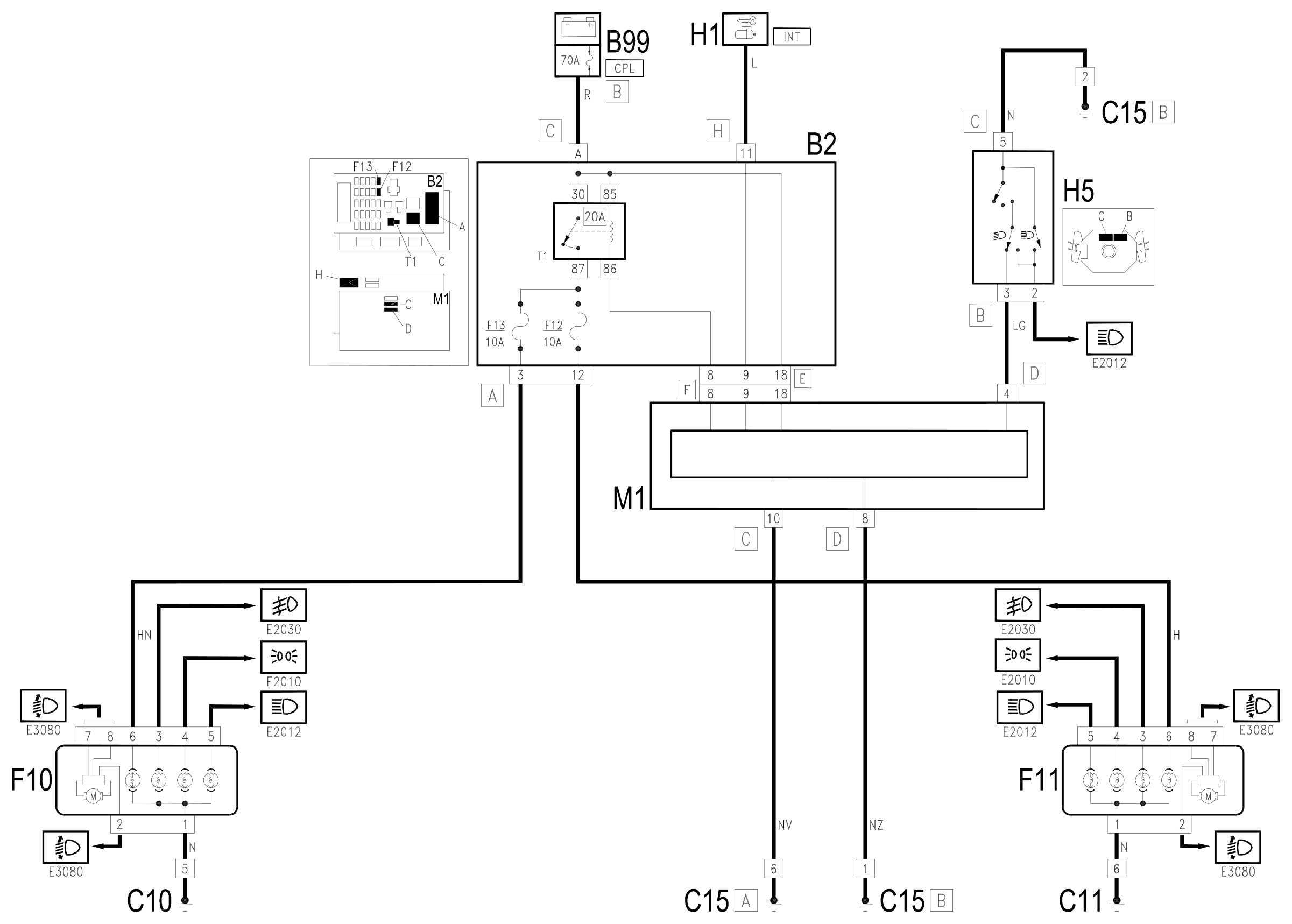 Wiring diagram E2011 DIPPED HEADLAMPS