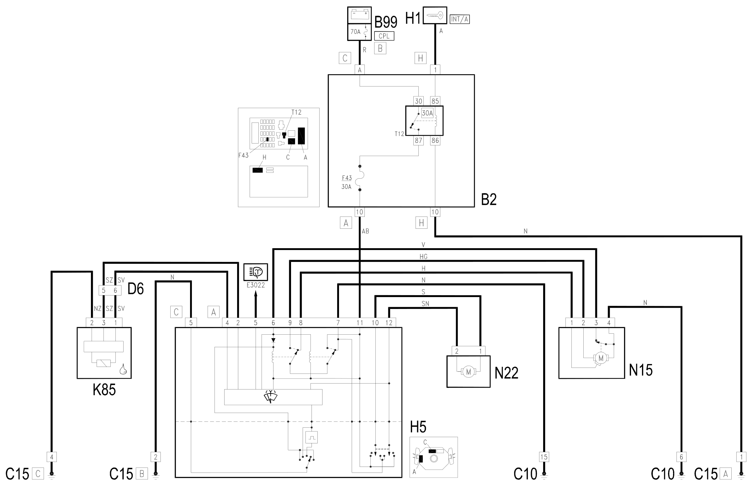 Wiring diagram E3020 WINDSCREEN WIPERS/WASHERS