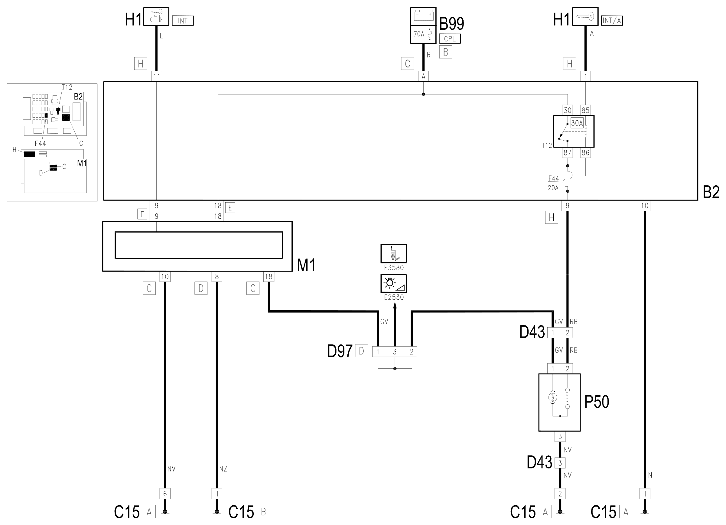 Wiring diagram E3070 CIGARETTE LIGHTER/POWER SOCKET