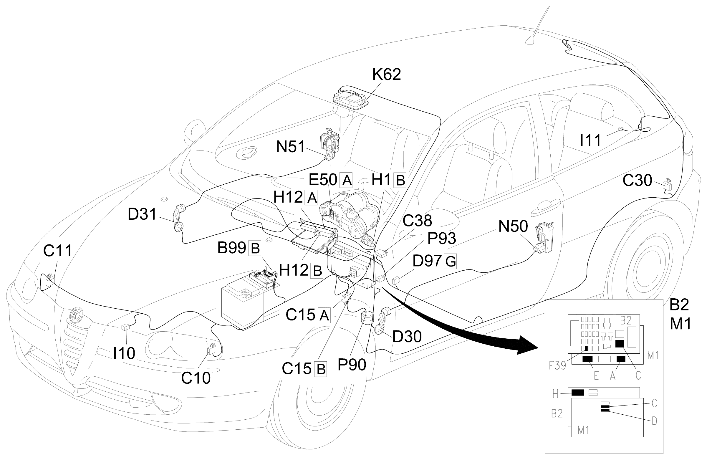 Location of components, E7015