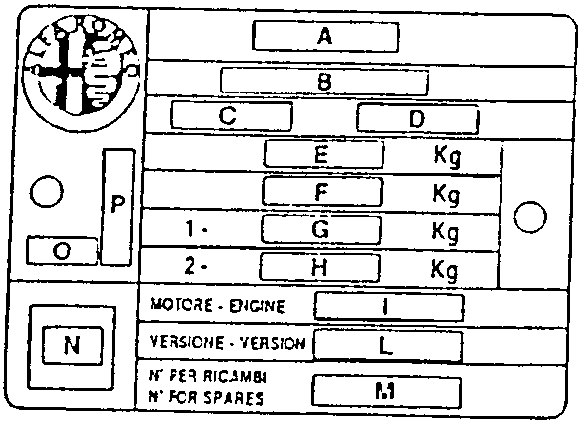 Identification label diagram with fields A to P