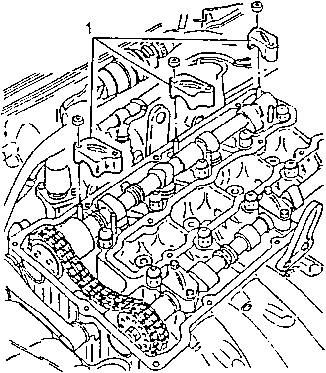 Engine with camshaft caps removed on intake side