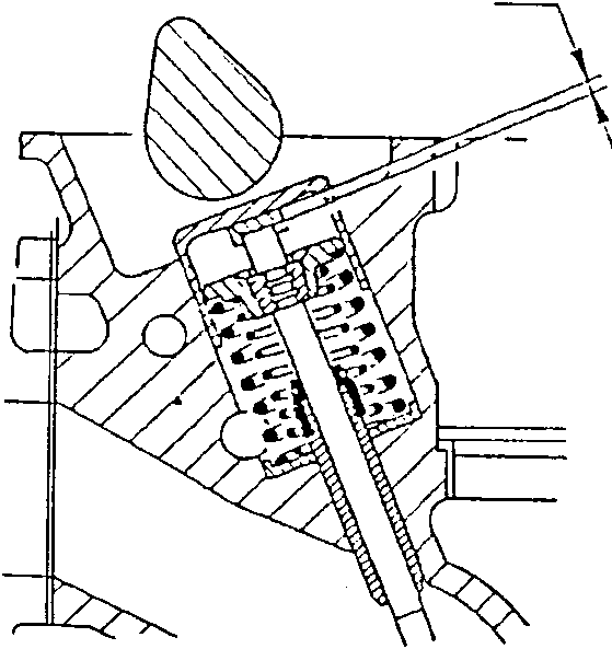 Cross-section of engine showing camshaft, chain, and toothed wheel with dimension 'S' marked.