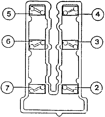 Diagram of camshaft caps with numbered parts 2, 3, 4, 5, 6, and 7.
