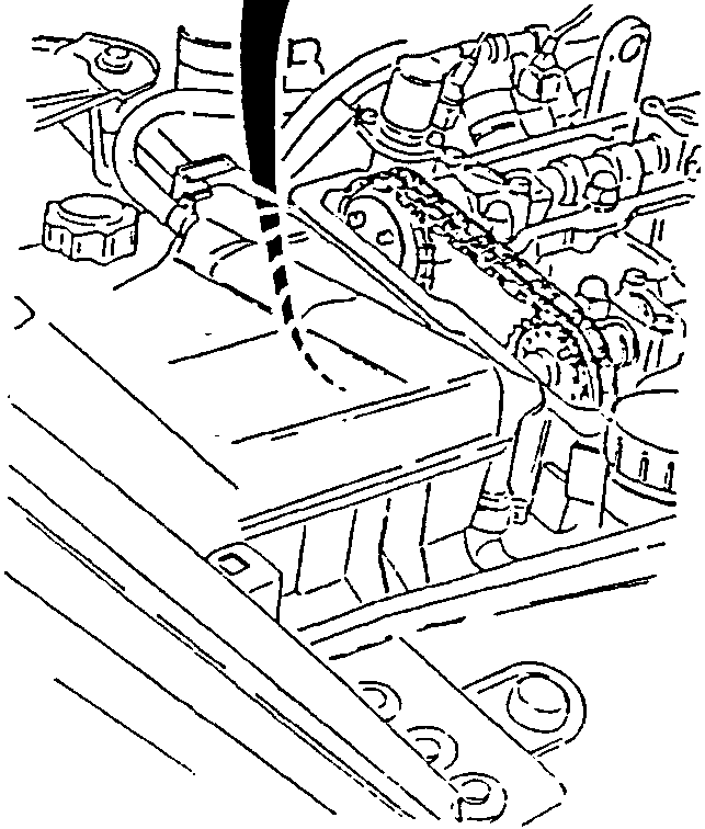 Engine diagram showing timing chain tension check