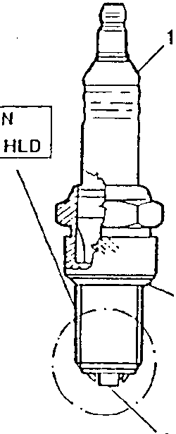 Spark plug diagram showing ceramic, gasket, and electrode parts labeled 1, 2, and 3 respectively. Text boxes indicate 'GOLDEN LODGE 25 HLD' and 'CHAMPION C6YCC'.