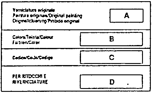 Body Paint Identification Label diagram with fields A to D