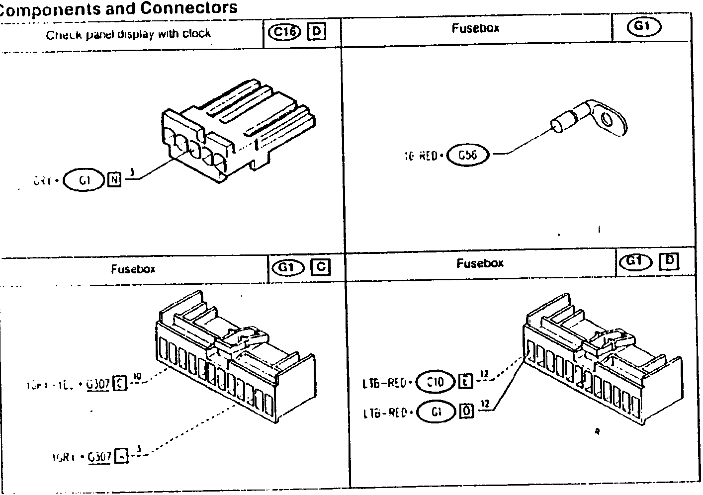 Fusebox and connector wiring diagram for vehicle electrical system