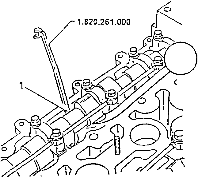 Engine valve train with tool 1.820.261.000 securing tappets