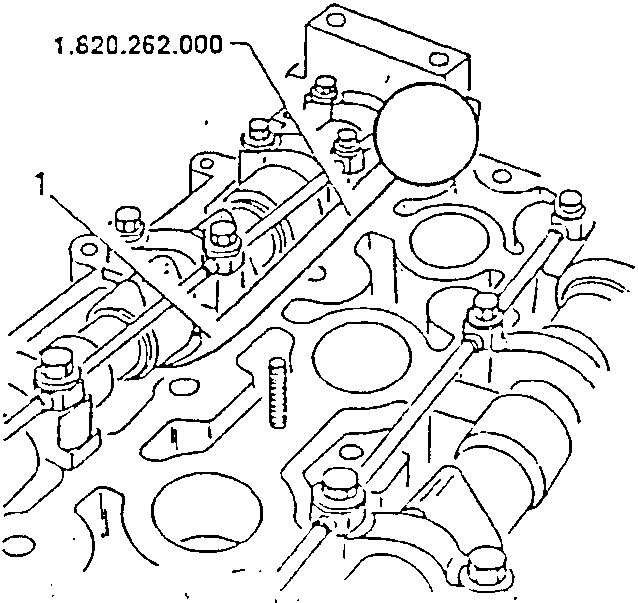 Engine valve train with tool 1.820.262.000 applied to tappets