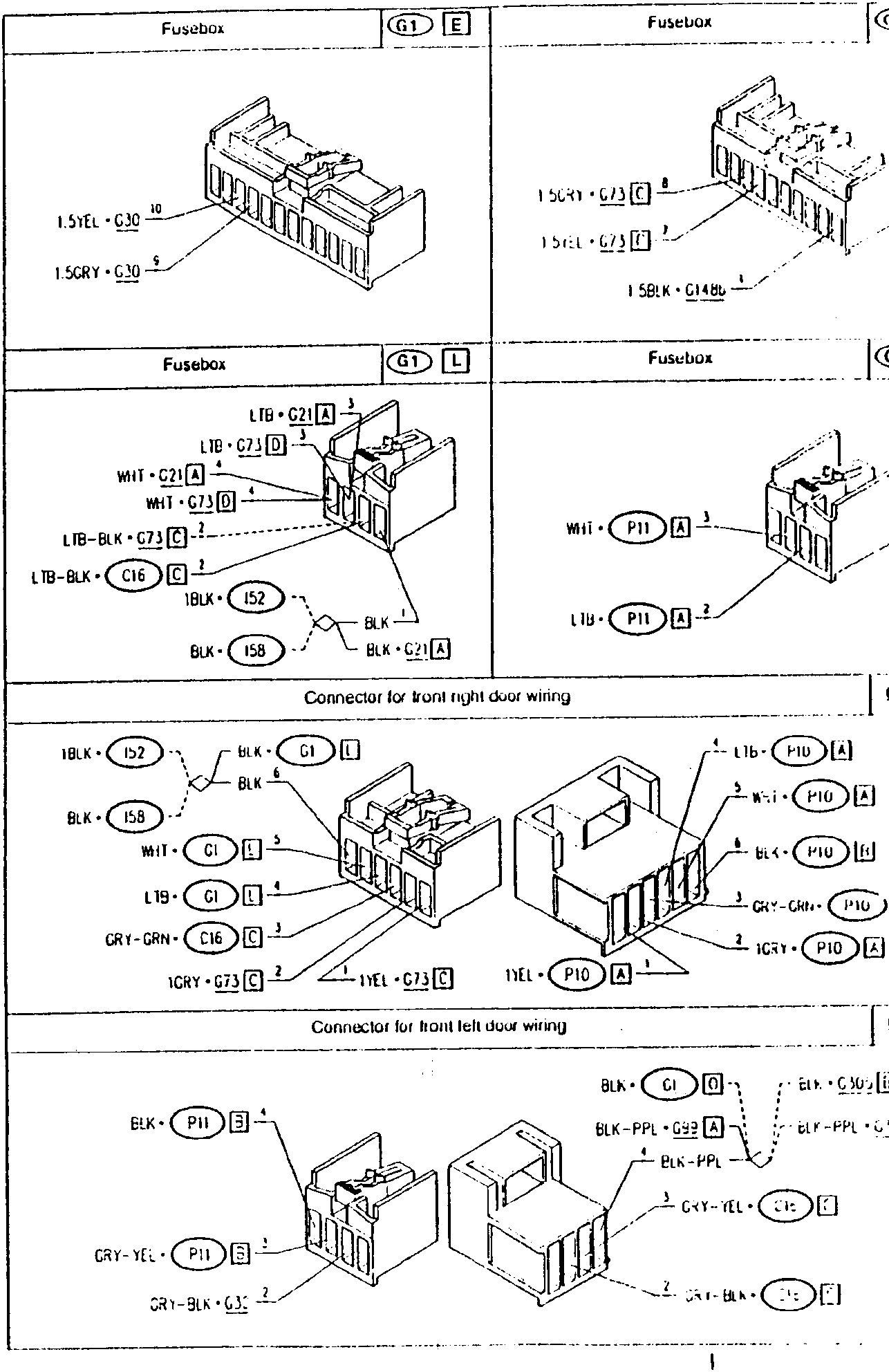 Fusebox diagram with wire connections labeled 1.5YEL·G30 and 1.5GRY·G30