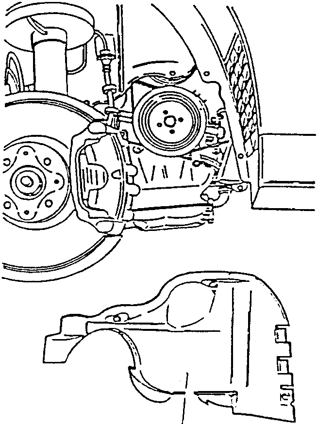 Dustguard being removed from right-hand wheel housing