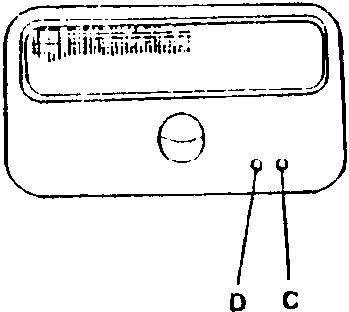 Receiver diagram showing parts C and D. Part C is a luminous led, and part D is a memorising button.