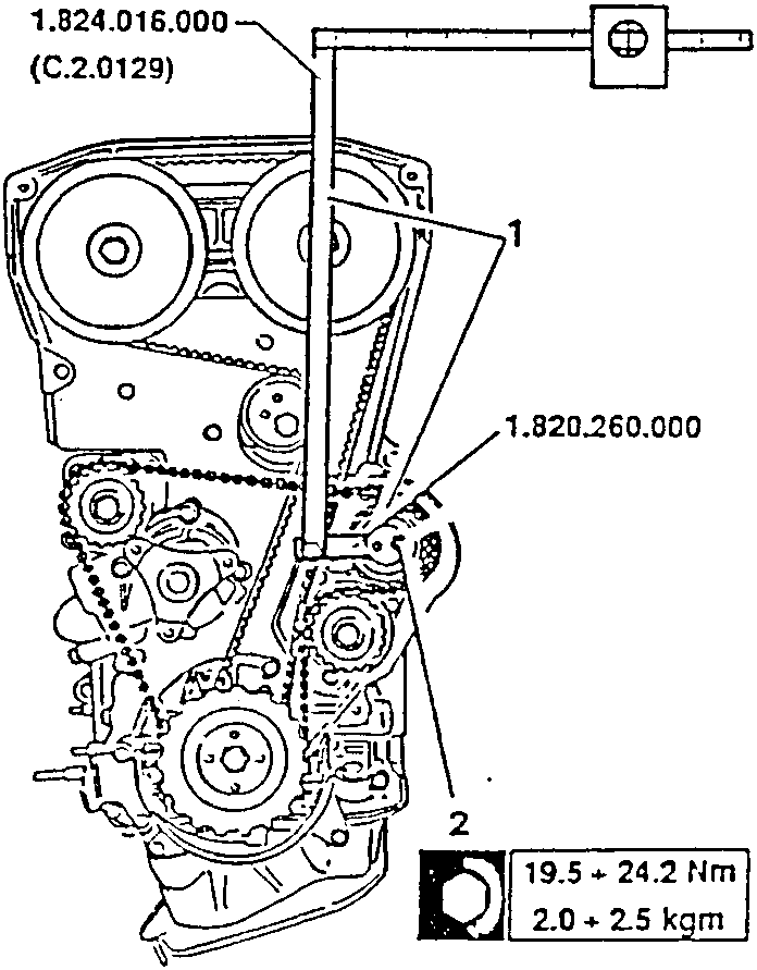 Diagram showing tool assembly for belt tensioner adjustment