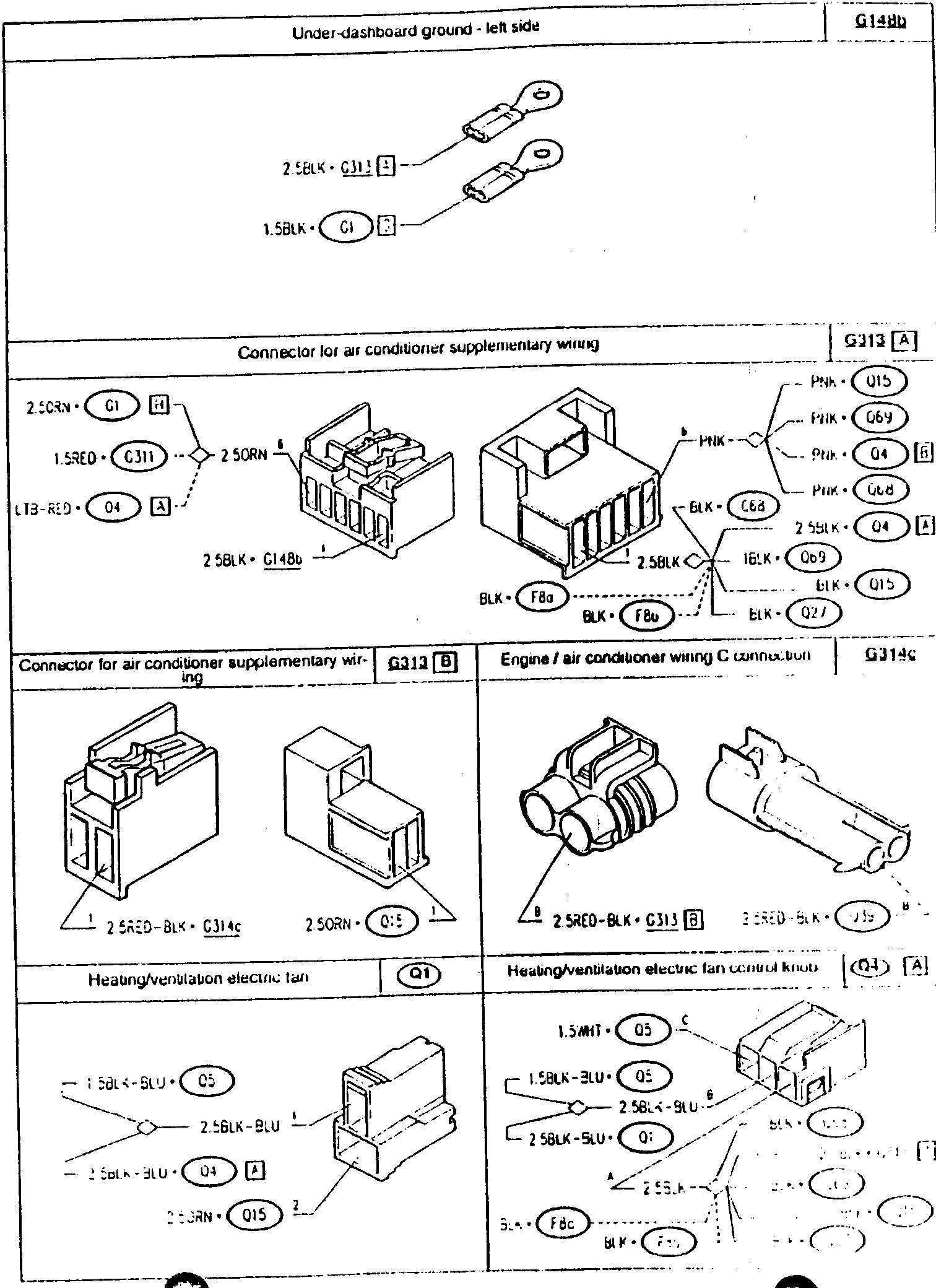 Under-dashboard ground - left side diagram showing two connectors with wire labels 2.5BLK-G311 and 1.5BLK-G1