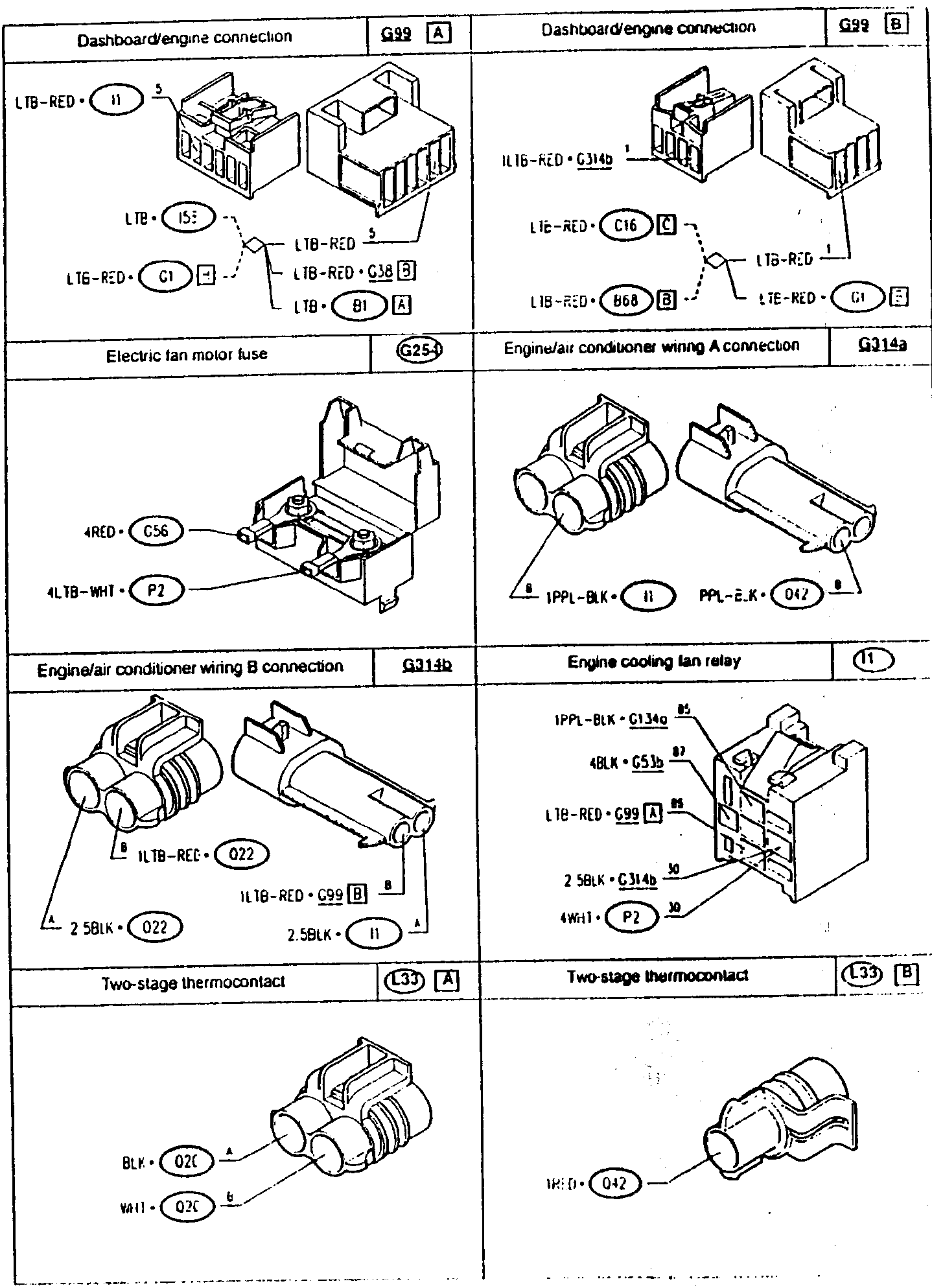 Dashboard/engine connection diagram showing wire connections