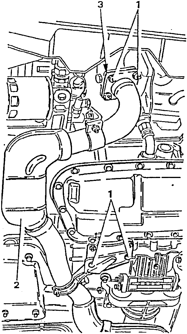 Exhaust pipe and turbocharger assembly with numbered parts