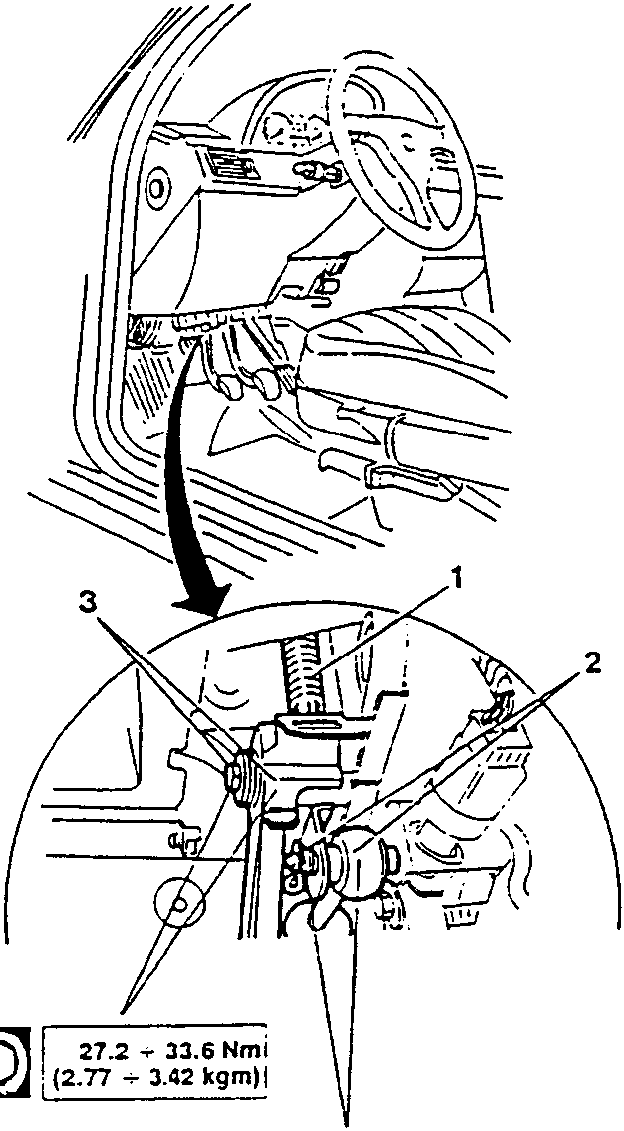 Clutch pedal assembly with numbered parts and torque specification box
