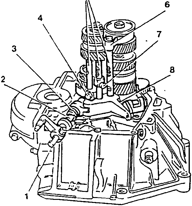 Gearbox control mechanism with labeled parts