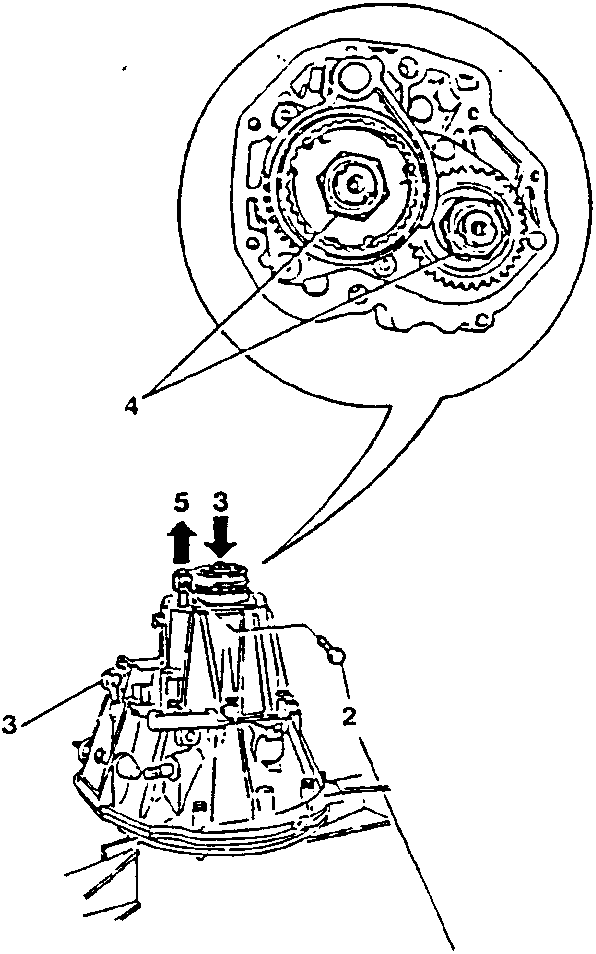 Diagram showing gearbox with main shaft fork, selector lever, and ring nuts.